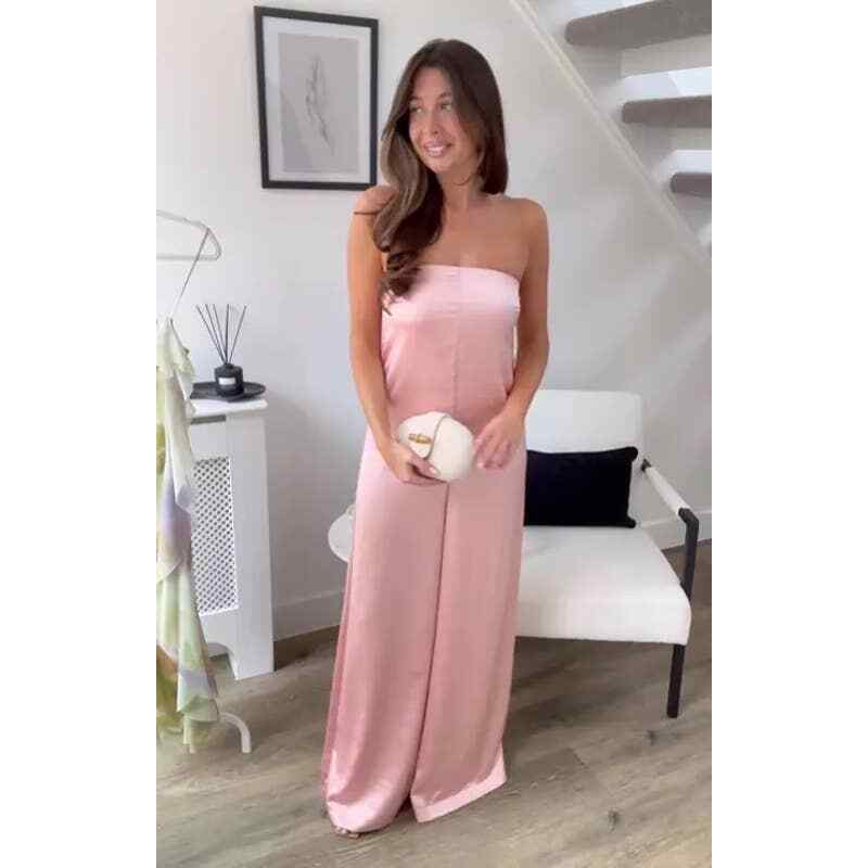 ZARA strapless satin effect jumpsuit pale pink 3067/353