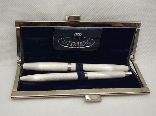 Penna stilografica vintage Germania lusso letterking placcata argento opaco penna a sfera - Foto 2 di 11