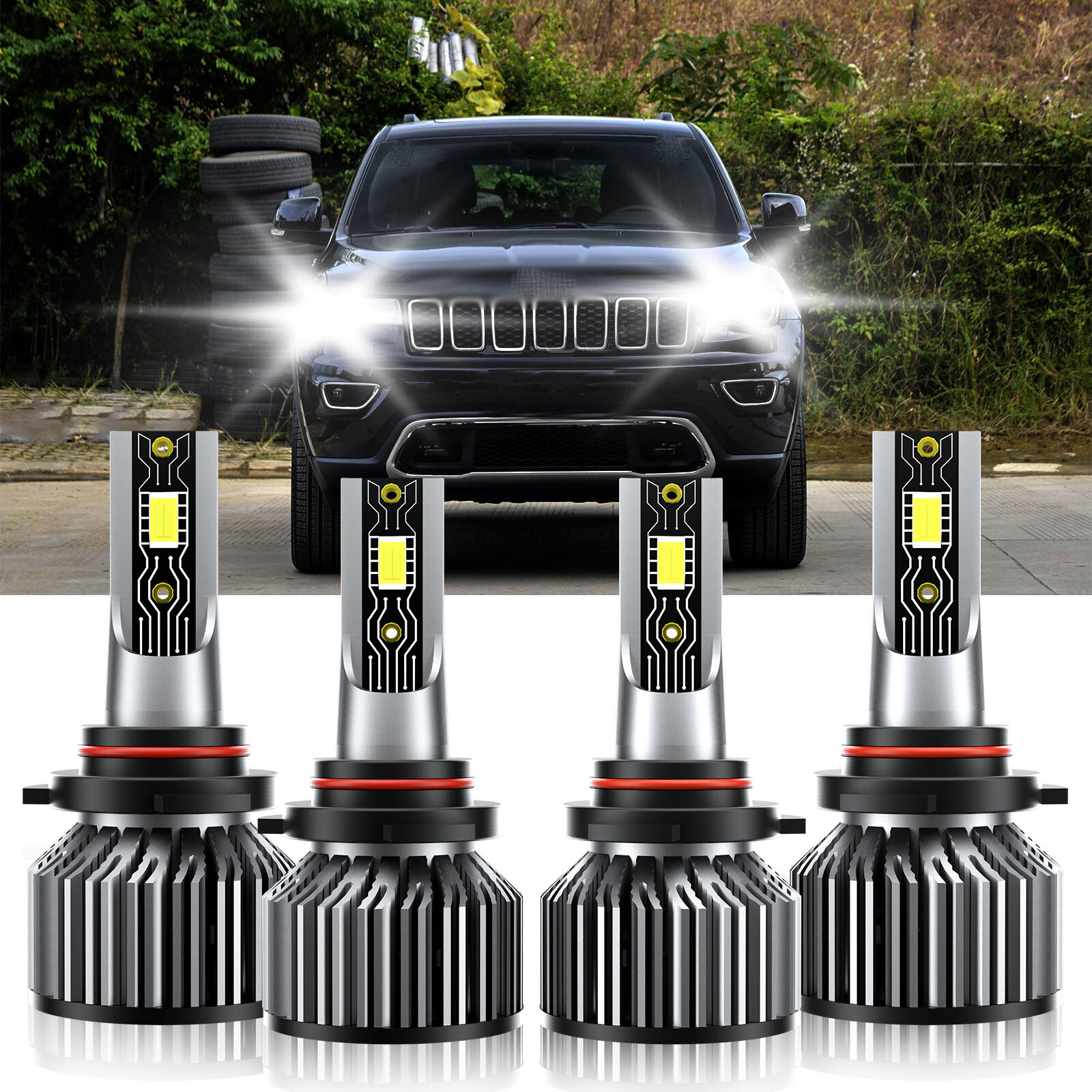 2016-2019 Jeep Cherokee LED Headlight Kit 9005 High Low Beam Bulbs 4x
