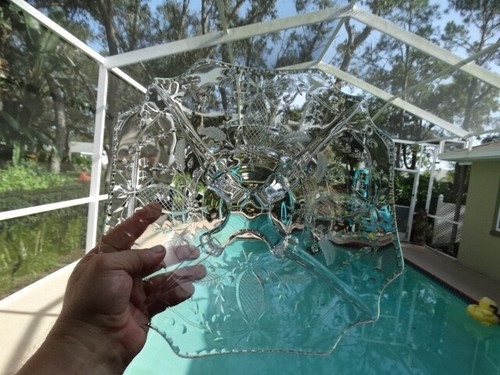 Cambridge Glass Clear Wheel Cut Sonora 3400 12.5 inch Flared 4 Toed Bowl VGUC - Picture 3 of 19