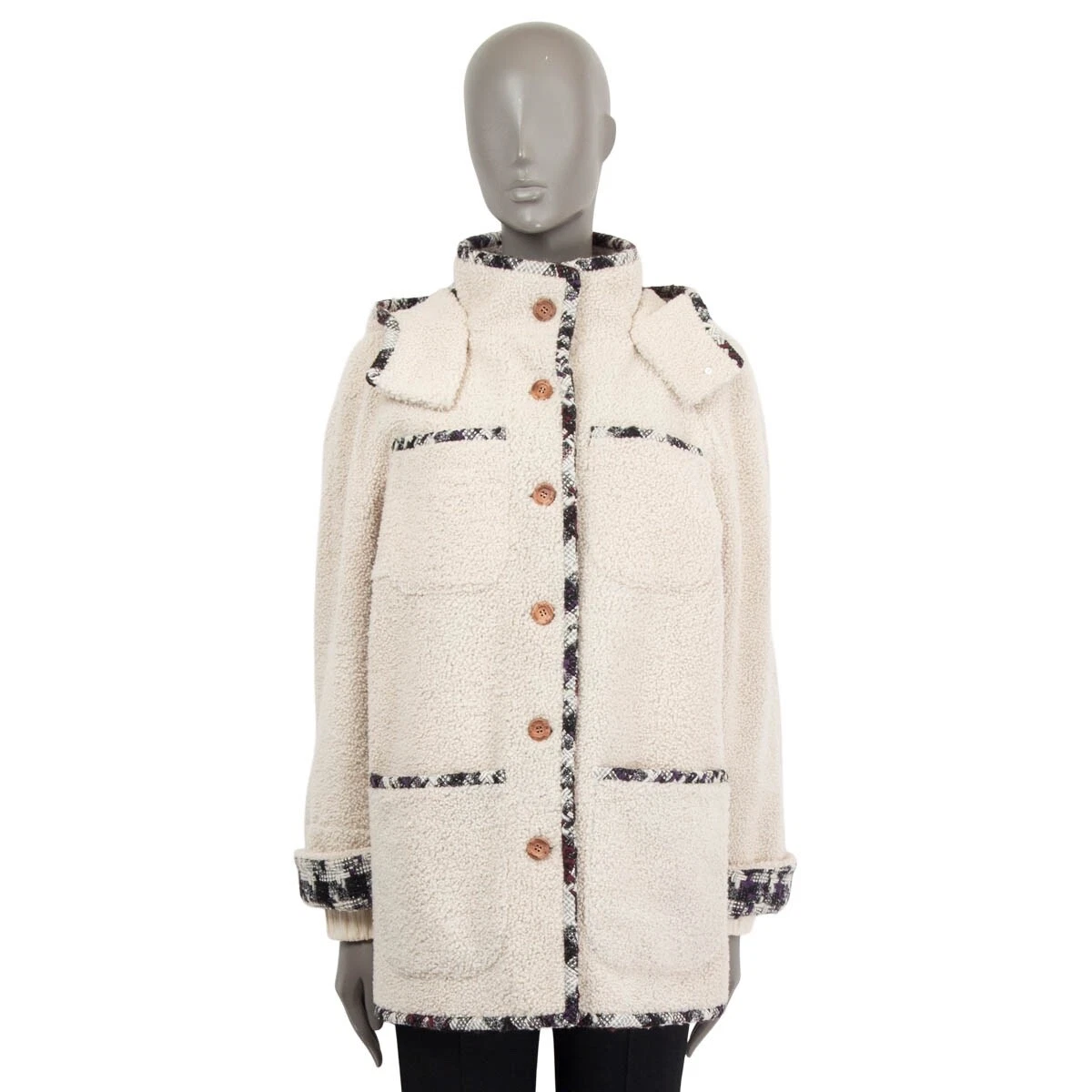 66665 auth CHANEL off-white 2019 COCO NEIGE SHEARLING DUFFLE Coat Jacket 38  S