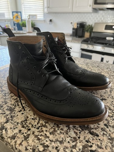 Aston Grey Black Wingtip Boots. Size 10 