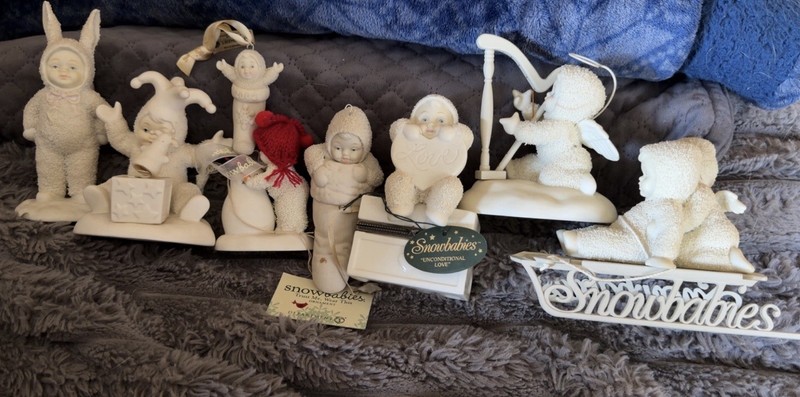 Department 56 Snowbabies Porcelain Figurine Lot of 7, White, 1990-2001