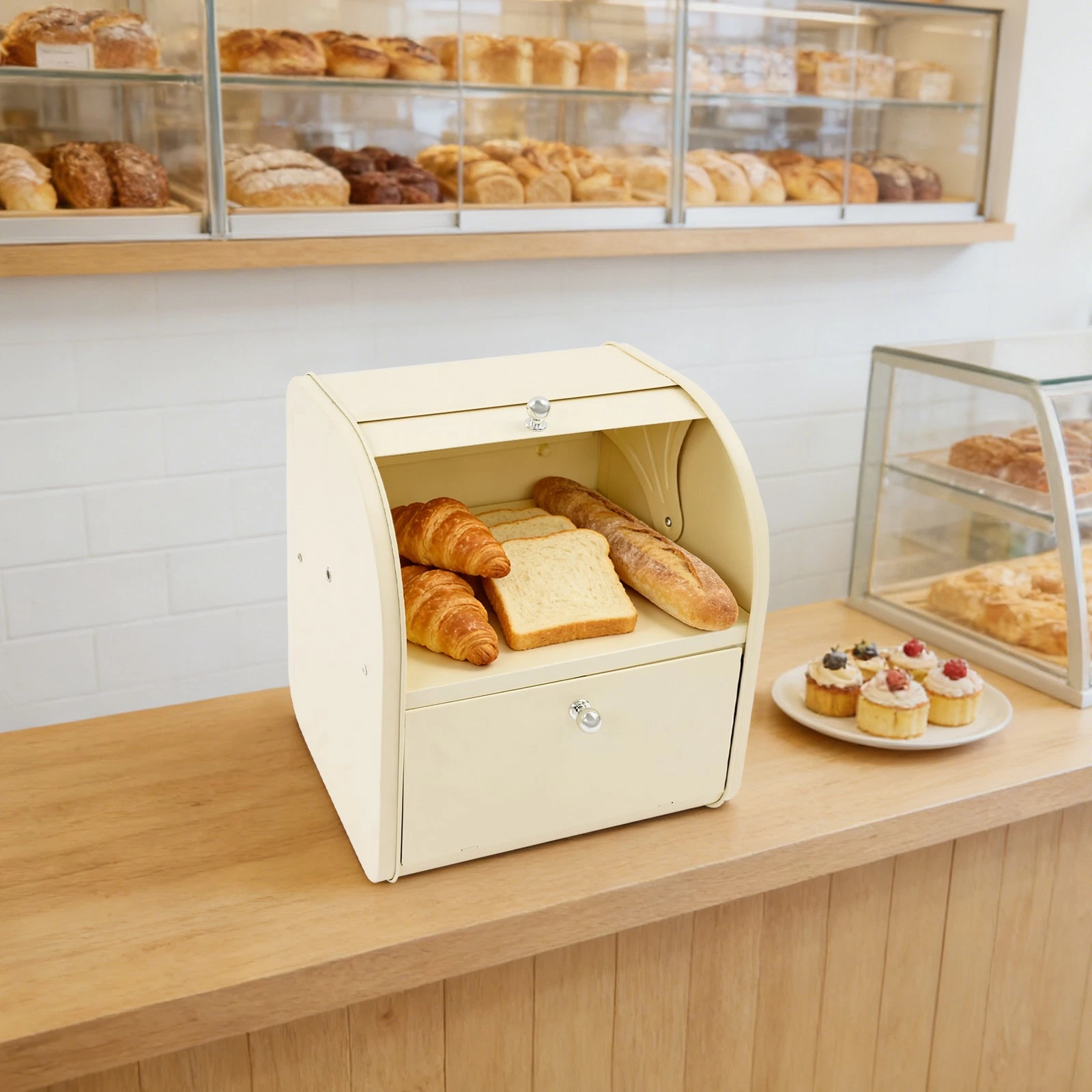 Bread Box,2 Tier Roll Top Bread Storage Box,Carbon Steel Countertop Bread Holder
Opens in a new wind