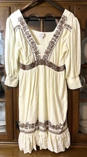 Shyanne Western Boho Dress Women's L Embroidered Cream Brown Cowgirl Rodeo