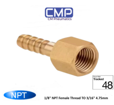 1/8'' NPT Innengewinde auf 3/16'' 4,75mm 3/ Schlauch Widerhaken gerade Messing Verschraubung Union
