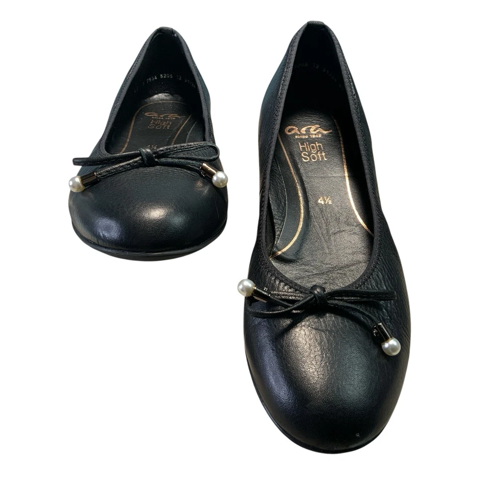 Ana Ballet Flat Black Leather Travel Comfort Work Shoe Slip On Women's Size 6.5 - Image 2 of 4
