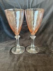 Pair Vintage Pink Depression Optic Panel Wine Water Glasses Goblets 8” Uranium?