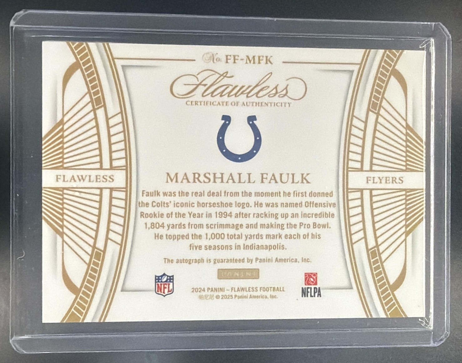 Marshall Faulk 2024 Panini Flawless Flawless Flyers Auto /25 Colts KG view 2