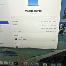 MacBook Pro 2019 16"   64GB RAM 2TB   Intel Core i9 2.4GHz   5500M 8GB