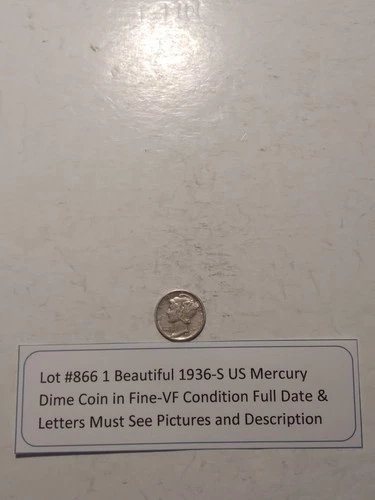 Lot #866 1 Beautiful 1936-S Mercury Dime F-VF Full Date-Letters Must See Picture