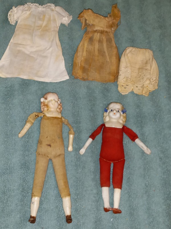 2 Antique Hand Painted Dolls, JAPAN - Soft Body, Bisque Head, Hands ,Legs.