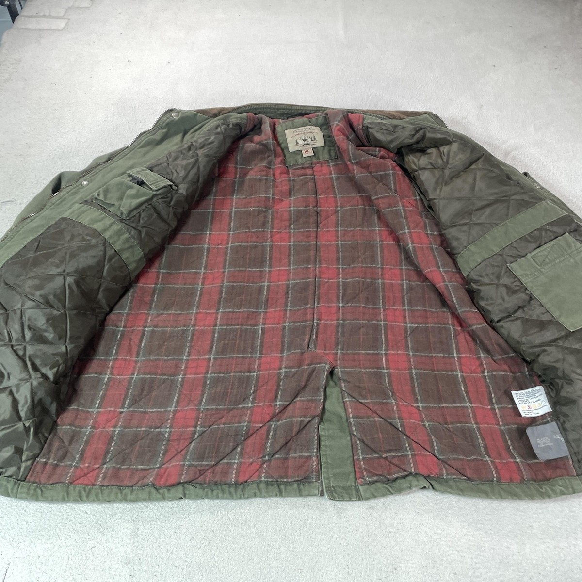 Vintage Pacific Trail Chore Jacket Mens XL Green Canvas Plaid