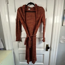 Y2K 90s Fuzzy Women's Tie Up Open Knit  Sweater Confetti Rust Large