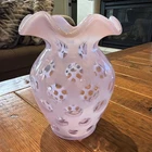 Vintage Fenton 5” Perfect Pink &Clear Glass Opalescent Coin Dot Vase #2563 NZ