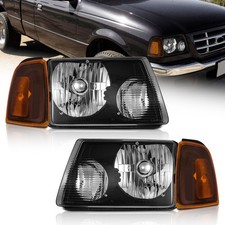 Pair Headlights Assembly For 2001-2011 Ford Ranger Black Housing Amber Corner
