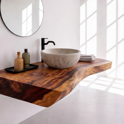Bathroom Vanity Modern Rustic Solid Wood Live Edge Sink Counter Bathroom