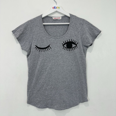 Andrea Moore Top M (AU 10) Grey Beaded Detail Scoop Neck Cotton Casual Wink
