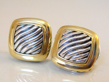 DAVID YURMAN ALBION 18K GOLD SS MEDIUM THOROUGHBRED CLIP ON EARRINGS