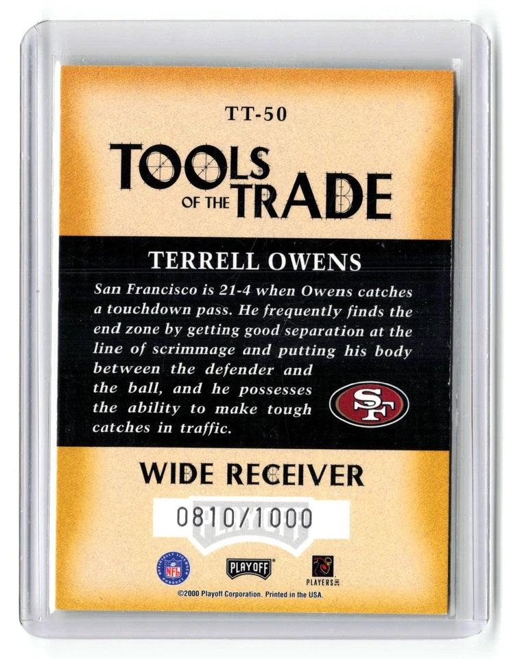 2000 Playoff Absolute Tools of the Trade Terrell Owens #TT-50 /1000 49ers - Image 2 of 2