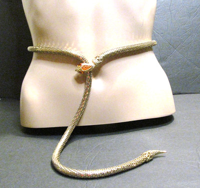 Whitney & Davis, Gold Tone with Orange Rhinestones Belt/ Necklace