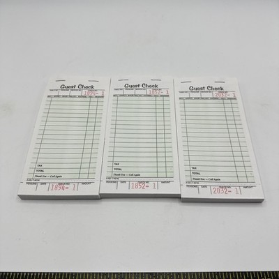 Lot of 3 Two Part Guest Check For Restaurant New