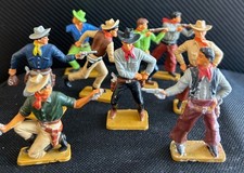 9 figurines vintage - 1960 - Série cowboys avec socle beige - Starlux