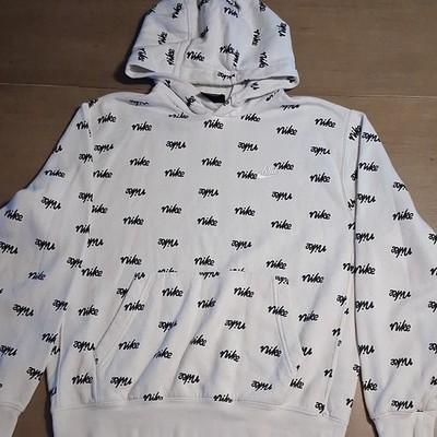 Nike White Black Graphic Print Pullover Hoodie Hooded Sweatshirt Men's M