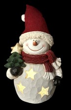 SNOWMAN w/TREE, holiday Decor LED lights cut out stars felt hat