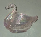 Fenton Pink Iridescent Swan Glass Figurine Trinket Dish Vintage