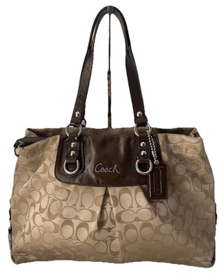 Coach Ashley Sateen Signature Hobo Shoulder Bag Tote F15510 Brown Vintage
