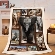 Cute Elephant Family Flannel Plush Throw Blanket Cozy Wildlife 40x50 Inch