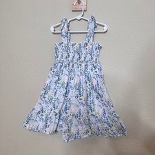 Janie and Jack Girls Size 6 Floral Smocked Tiered Sundress Blue Yellow White