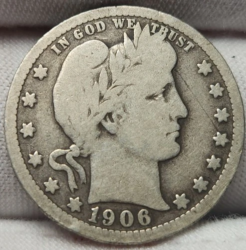 1906 Barber Silver Quarter - Great Type Coin For Albums- 90% Silver- Q-0615p
