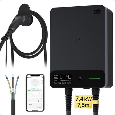 Typ 2 Wallbox 7.4kW mit APP und RFID, 6-32A 1-Phasen EV-Ladegerät 400V 7.5m WiFi