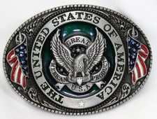 The United States of America Patriotic Belt Buckle USA Flag  Eagle Made in USA
