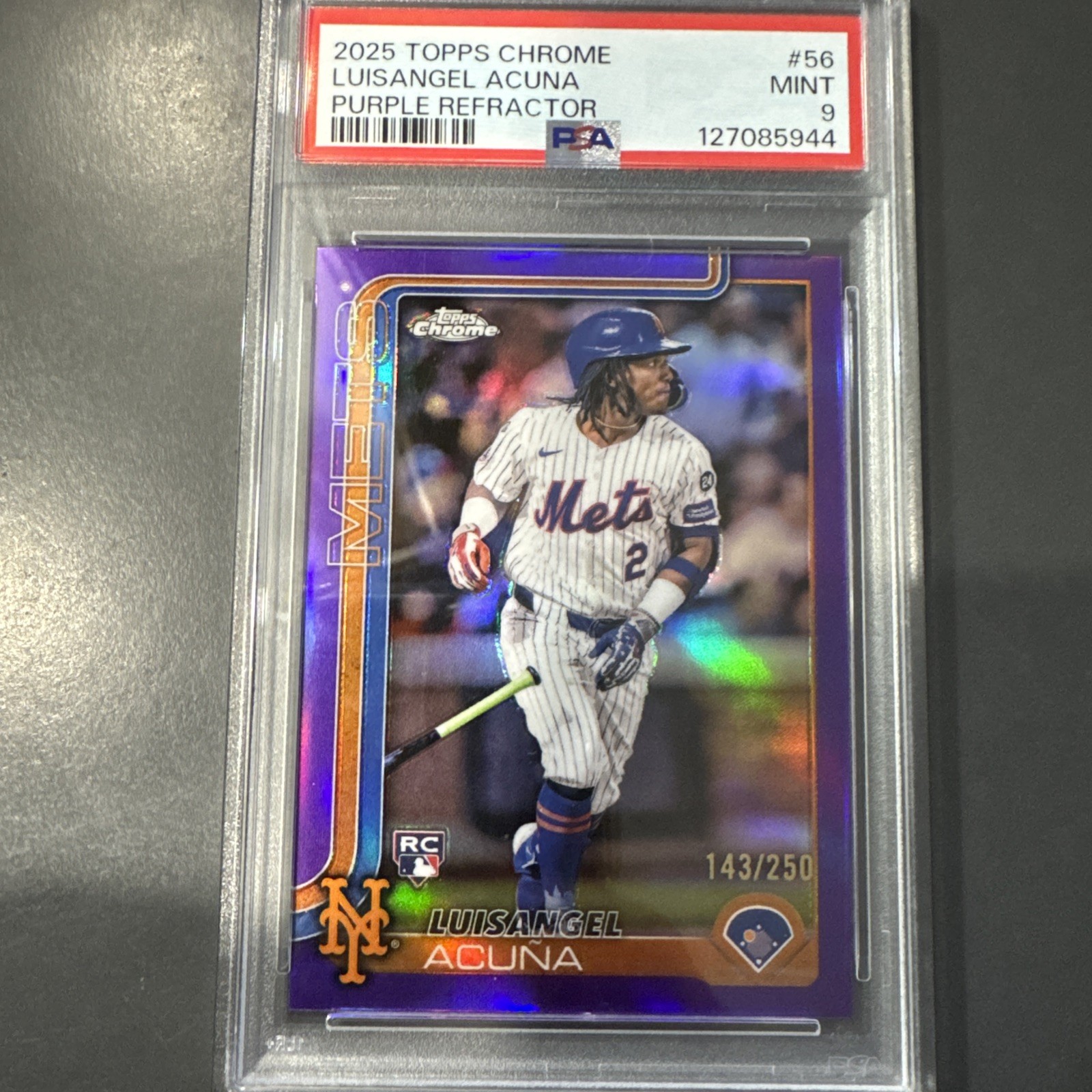 2025 Topps Chrome - Luisangel Acuna #56 Purple Refractor /250 (RC) PSA 9 NY Mets