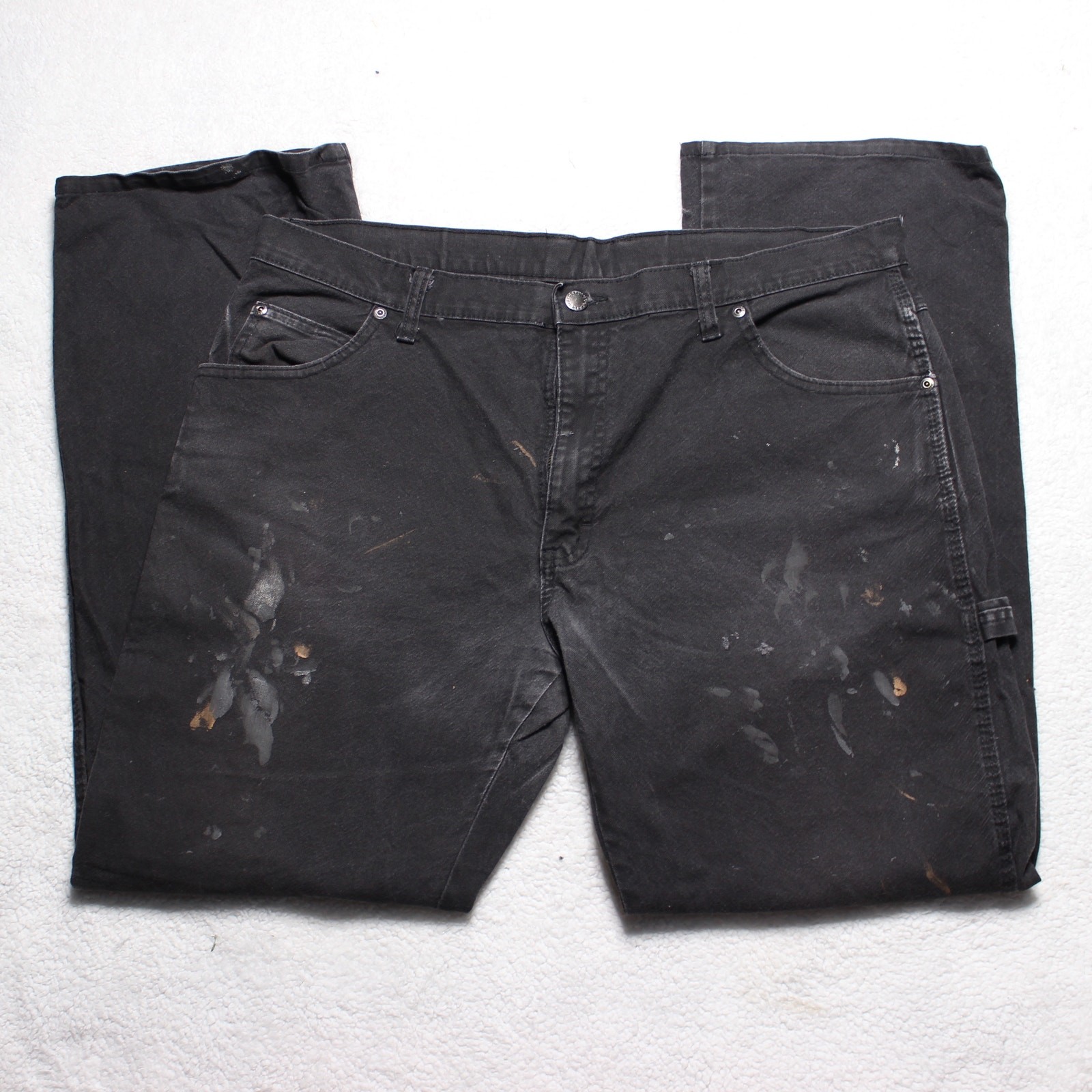 Dickies Black Carpenter Work Pants 36x32 - Distressed Paint Stained Utility Fit
