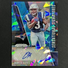 DAMIEN HARRIS 2019 PANINI PRIZM AUTO ROOKIE BLUE ICE AUTO CARD #SE-DAH /99. rookie card picture