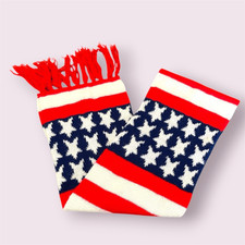 VINTAGE 1970s Bicentennial Americana USA Knit Stars  Stripes Fringe Flag Scarf