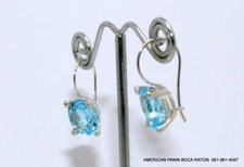 Bliss Jewelry 18k White Gold Dangling Earrings With Blue Topaz And Diamonds