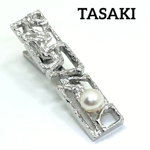 OLD TASAKI JAPAN Akoya 6.8mm Pearl Silver Tie Bar Clip OOP - Afbeelding 1 van 10