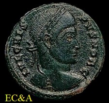316-326AD ROMAN EMPIRE CHRISPUS CAESAR AE NUMMUS VOT-X IN WREATH (AC123)