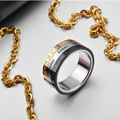 HIJONES Uomo Acciaio Inox Nero E Girevole 12 Numeri Romani Anello Punk Per Bici Blu Taglia 12