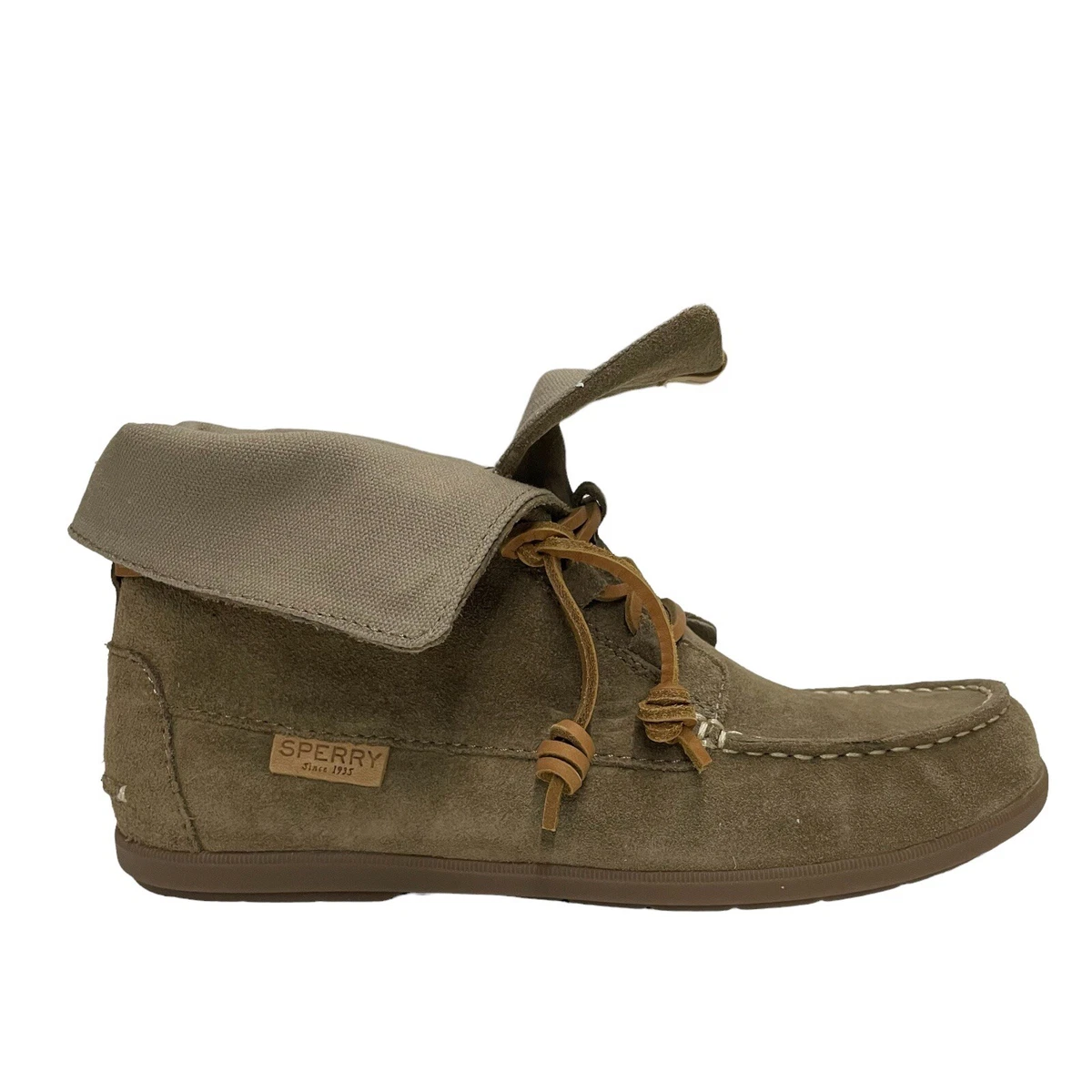 NEW Sperry Top Sider Coil Hook Suede Ankle Boots Taupe Women size