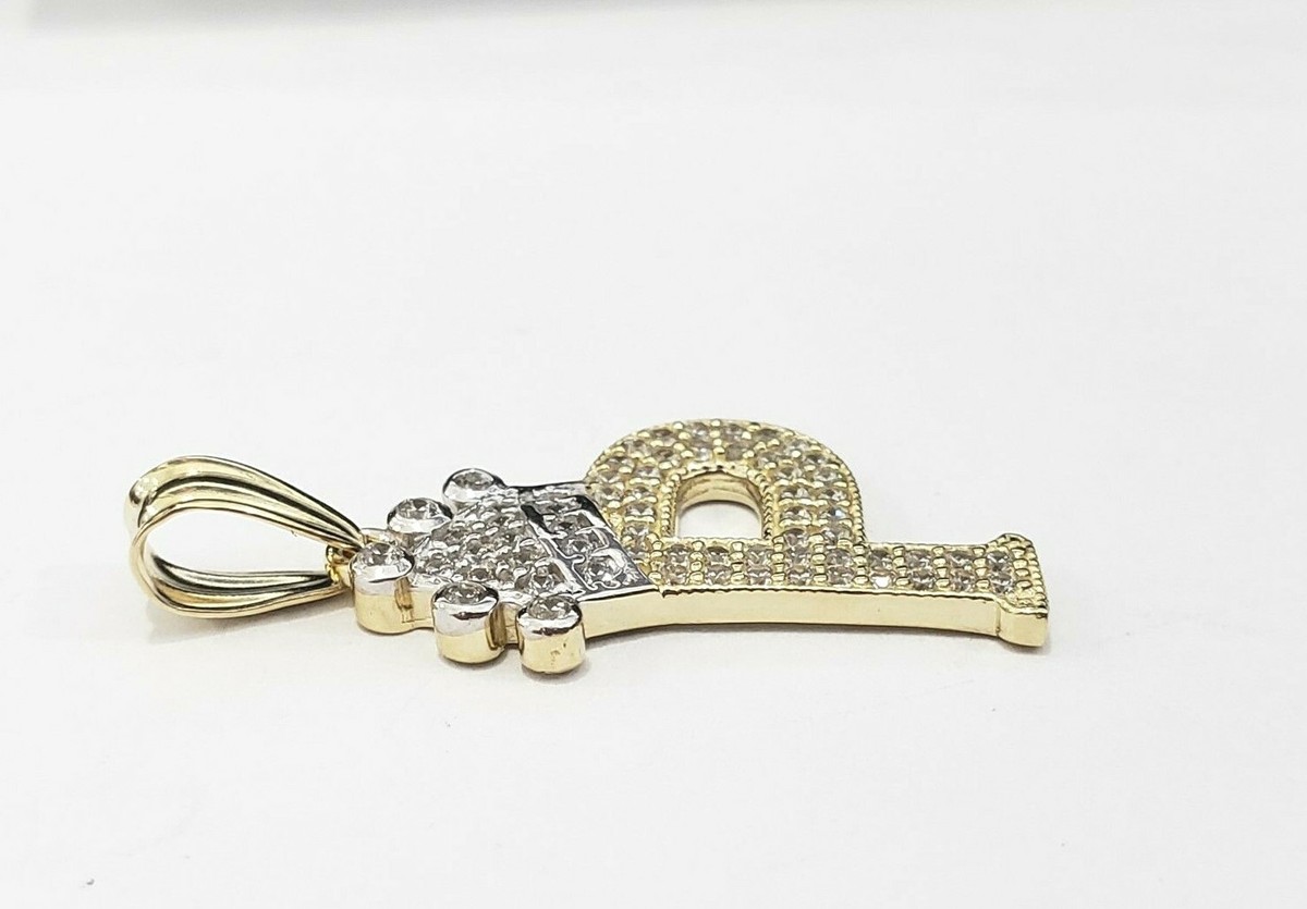 Ciondolo Uomo Con Moissanite Naturale E Lettera P Iniziale - Placcato Oro Giallo 14kt