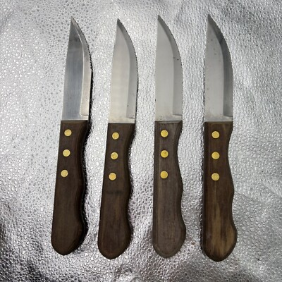 Tramontina 4 Set Steak Knives High Carbon Stainless Wood Handle 4.75  Blade