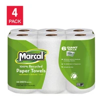Marcal 100% Recycled Paper Towels, 2-Ply, 140 Sheets, 24 Rolls, U-Size-It sheets