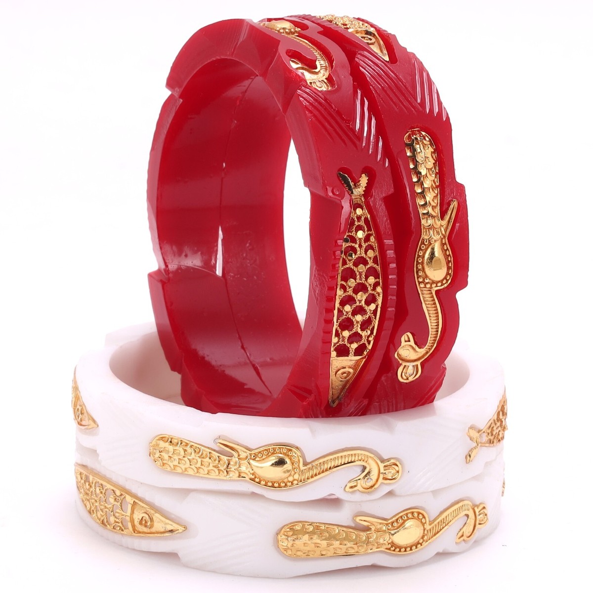 Handcrafted Set of Gold-plated Peacock Fish Design Shakha Pola