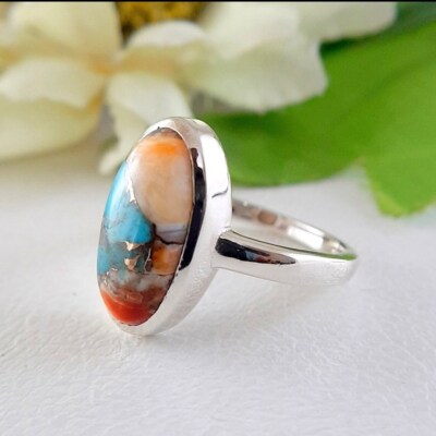 Oyster Copper Turquoise Gemstone 925 Sterling Silver Handmade Ring All Size S-43
